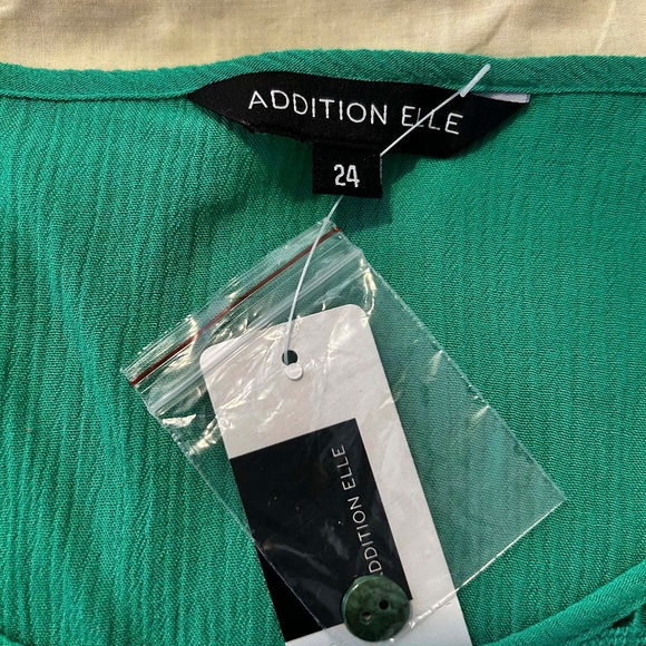 NEW PHOTOS! CROCHET DETAIL TOP, TASSLES, ¾ SLEEVES, KELLY GREEN, SIZE 24, RAYON/ - Picture 8 of 10